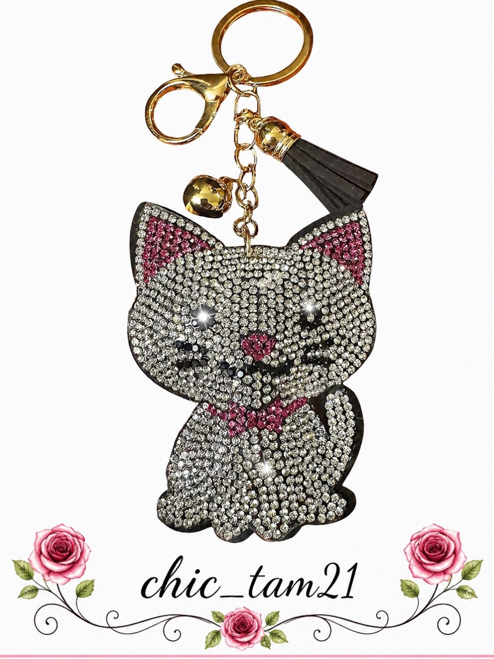Sparkling Cat Keychain - Pink & Silver
